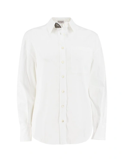 Brunello Cucinelli Elegant White Cotton Blouse In Bianco