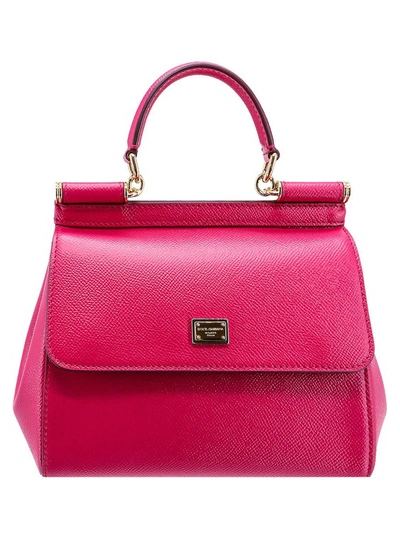 Dolce & Gabbana Leather Handbag With Metal Logo In Pink