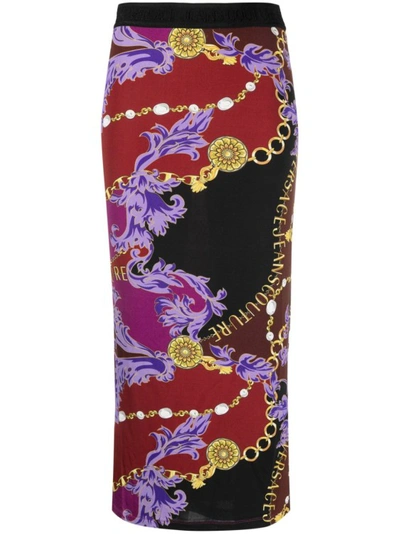 Versace Jeans Couture Logo Couture-print Midi Skirt In Multicolor