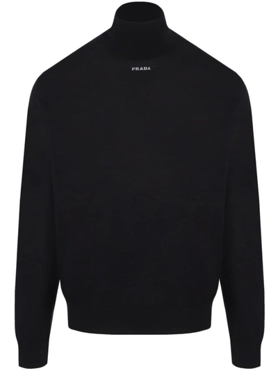 Prada Wool Logo Sweater In Black