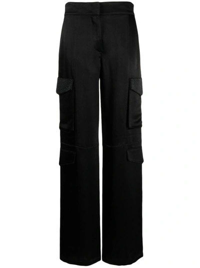 Genny Satin-finish Cargo-pocket Trousers In Black