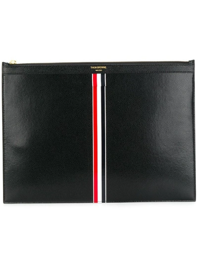 THOM BROWNE BLACK VERTICAL INTARSIA STRIPE MEDIUM DOCUMENT HOLDER