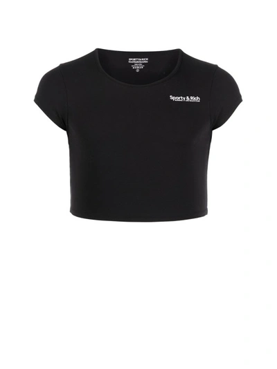Sporty And Rich Logo-print Cropped T-shirt In Black