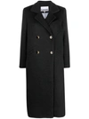 Ganni Double-breasted Striped Coat In Black