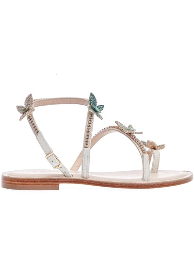 Paola Fiorenza Single Finger Sandal With Green Butterflies In White