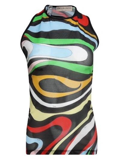 Pucci Printed Tank Top In Black And Pink
