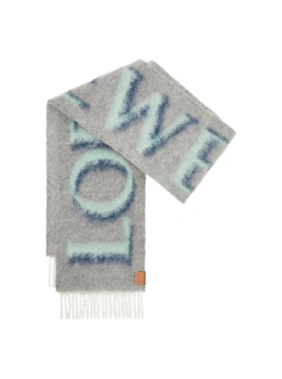 Loewe Wool-blend Logo Scarf In Grey