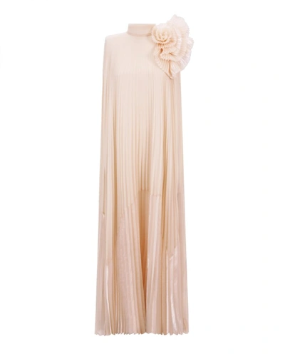 Gemy Maalouf Embellished Draped Flower Dress - Long Dresses In Neutrals
