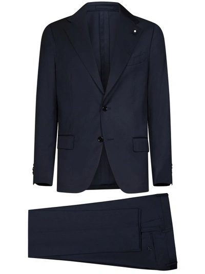 Lardini Blue Wool Suit In Black