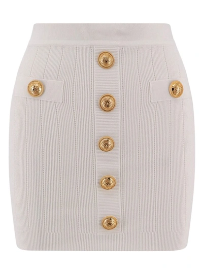 Balmain Knit Skirt With Iconic Metal Buttons In Neutrals