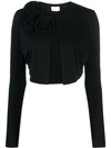 Magda Butrym Floral-appliqué Cropped Cardigan In Black