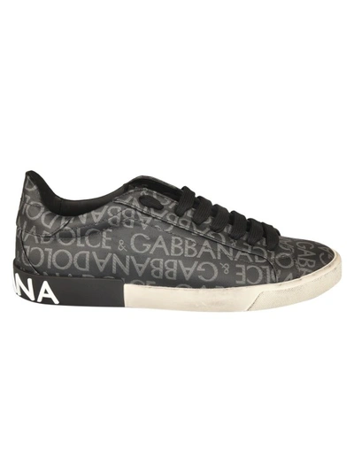 Dolce & Gabbana Portofino Logo-print Sneakers In Grey