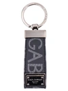 Dolce & Gabbana Coated Canvas Keychain With All-over Lettering Logo In Black