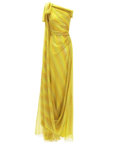 Gemy Maalouf Asymmetrical Pleated Chiffon Dress - Long Dresses In Yellow