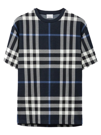 Burberry Check Cotton T-shirt In White,blue