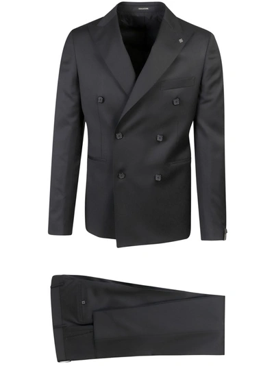 Tagliatore Virgin Wool Suit With Peak Lapel In Black