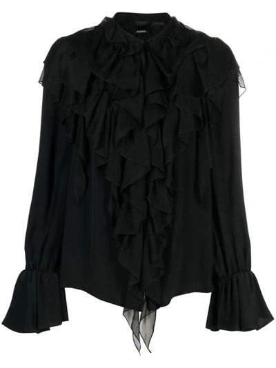 Pinko Ruffled Long-sleeves Blouse In Black