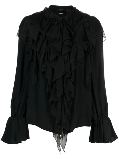 Pinko Ruffled Long-sleeves Blouse In Black  