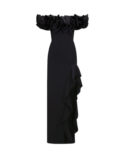 Gemy Maalouf Crepe Ruffled Dress - Long Dresses In Black