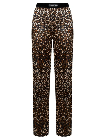 Tom Ford Leopard Print Trousers In Brown