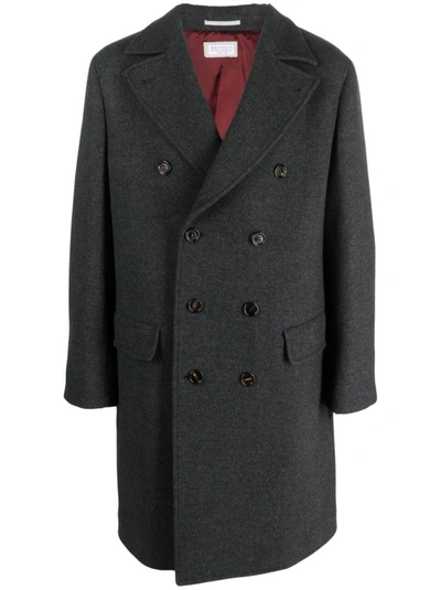 Brunello Cucinelli Double-flap Pocket Wool-blend Coat In Grey