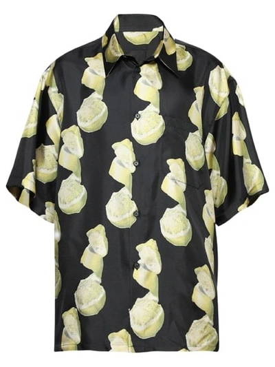 Givenchy Lemon Print Silk Button-up Shirt In Black