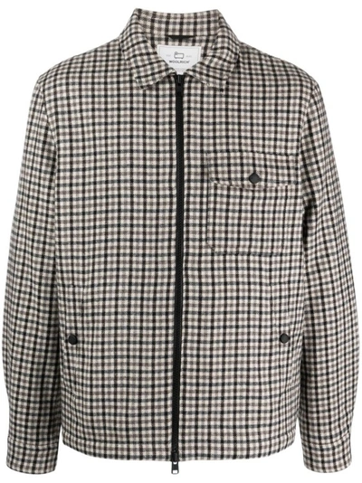 Woolrich Checked Wool-blend Shirt Jacket In Grey