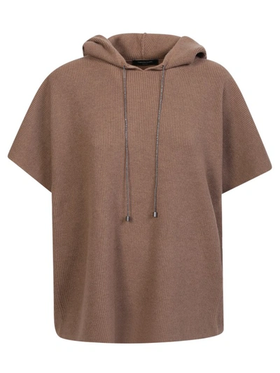 Fabiana Filippi Wool And Silk Blend Hooded Top In Camel