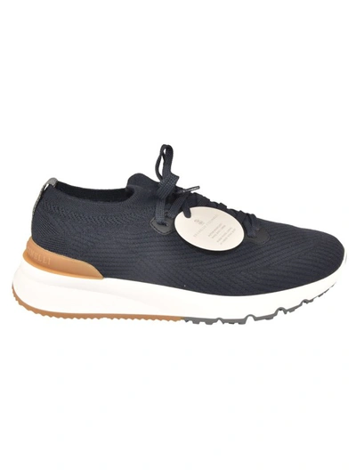 Brunello Cucinelli Navy Wool Knitted Low-top Sneakers In Blue