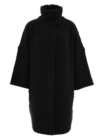 Liu •jo High-neck Bouclé Coat In Black