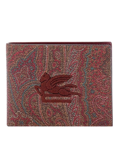 Etro Cube Logo Pailsey Fabric Wallet In Burgundy