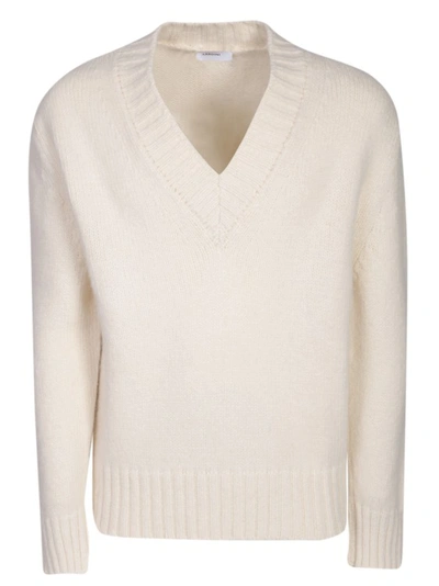 Lardini V-neck White Sweater In Neutrals