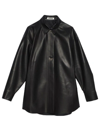 Aeron Feather - Leather Ring-fastened Shirt In Black