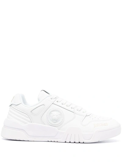 Just Cavalli Tiger Head Faux-leather Sneakers In White