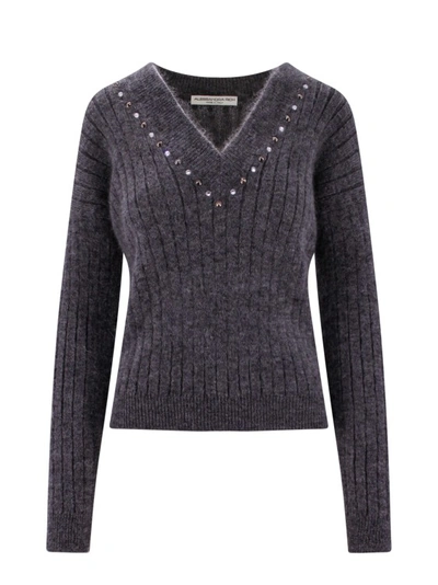 ALESSANDRA RICH WOOL BLEND SWEATER WITH STUDS AND RHINESTONES