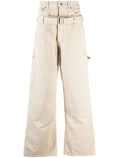 Off-white Belted Wide-leg Trousers In Nude & Neutrals