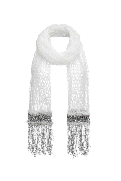 Andreeva White Cashmere Handmade Knit Scarf