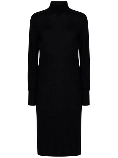 Calvin Klein Mock-neck Wool Midi Dress In Black
