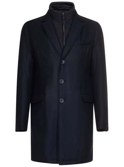 Herno Hybrid High-neck Single-breasted Coat In Blue