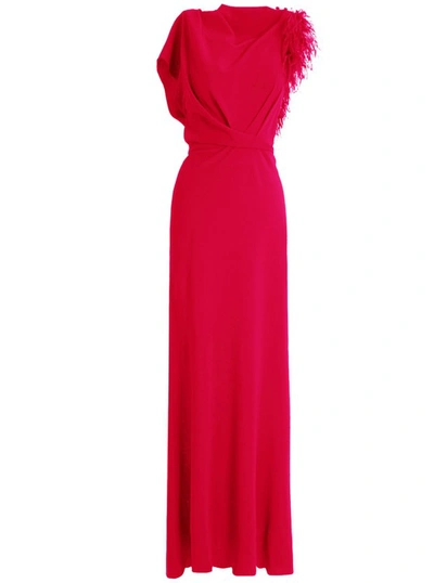 Gemy Maalouf Red Asymmetrical Feathered Crepe Dress - Long Dresses