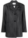 Ganni Single-breasted Striped Blazer In Black