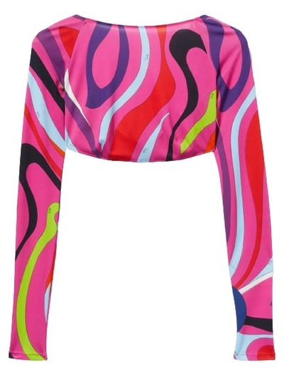 Pucci Long-sleeve Crop Top In Pink