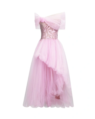 Gemy Maalouf Bow-like Off-shoulder Dress - Midi Dresses In Pink