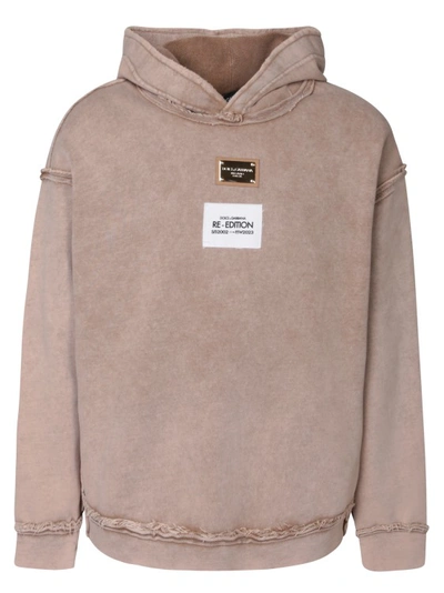 Dolce & Gabbana Logo-patch Long-sleeved Hoodie In Brown