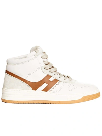 Hogan Sneakers  H630 High Top Brownoff Whitewhite In Brown,off White,white