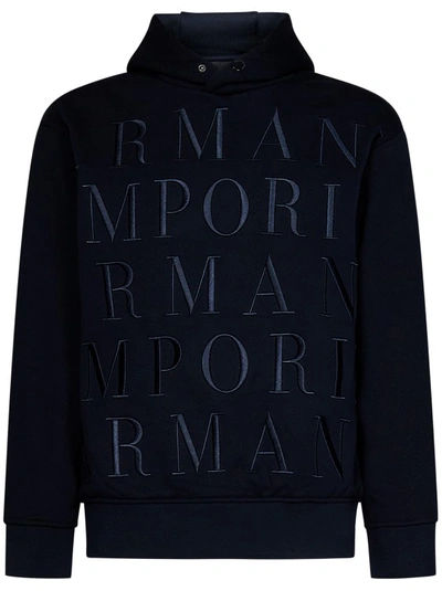 Emporio Armani Logo-embroidered Cotton Hoodie In Blue