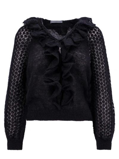 Alberta Ferretti Sweater With Rouches In Black