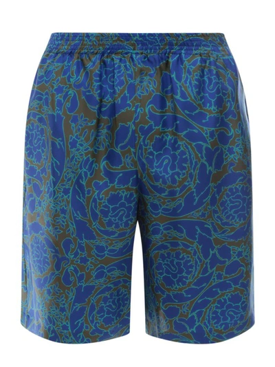 Versace Silk Bermuda Shorts With Allover Print In Multi