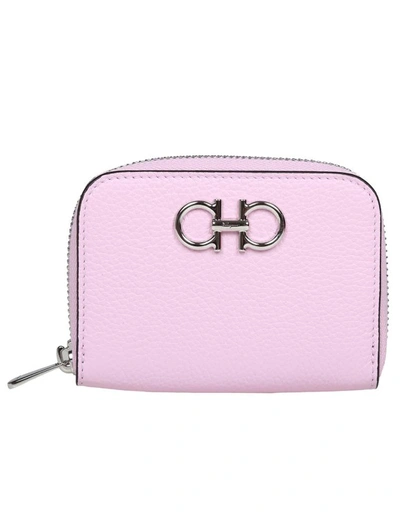 Ferragamo Gancini Card Holder In Bubble Gum Leather In Pink