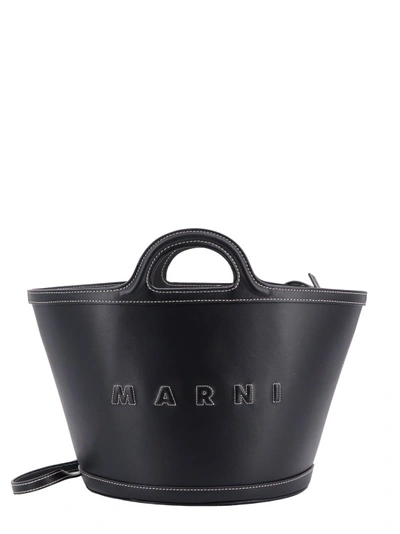 Marni Leather Handbag With Embossed Logo In Black